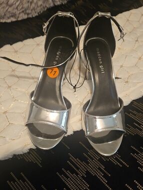 Madden Girl Metallic Silver Open-Toe Ankle-Strap Heels